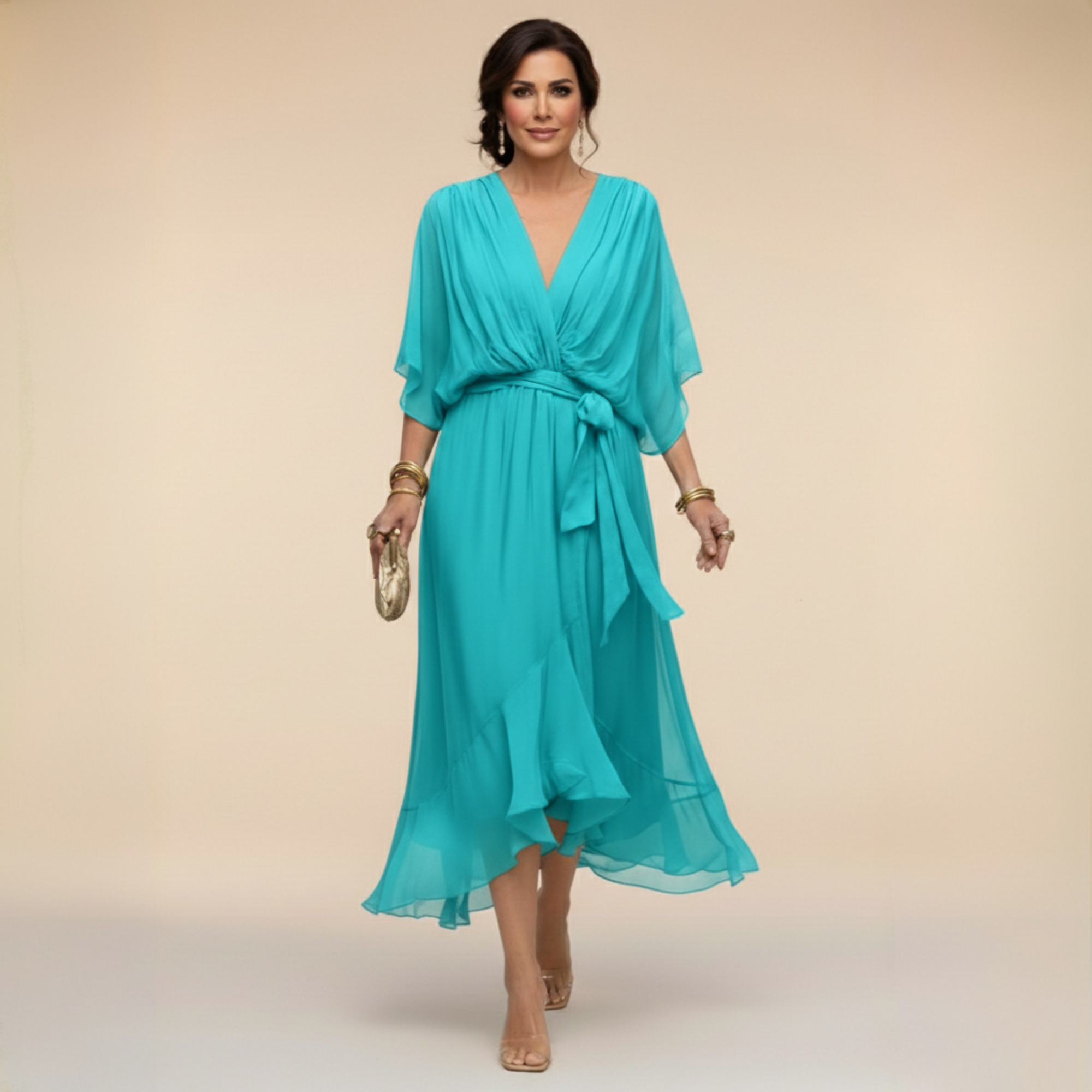 MARTA - VESTIDO DE CHIFFON CON ESCOTE EN V