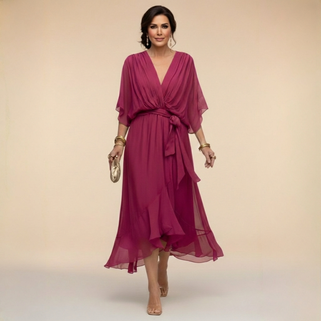 MARTA - VESTIDO DE CHIFFON CON ESCOTE EN V