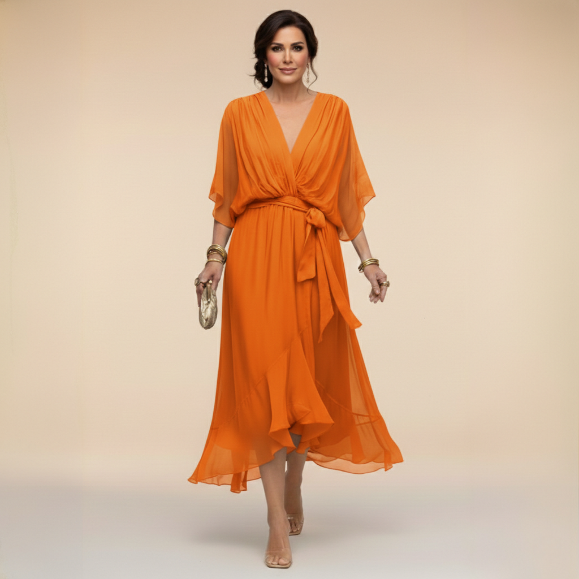 MARTA - VESTIDO DE CHIFFON CON ESCOTE EN V