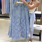 Kathy - Pantalones vaqueros de mezclilla con retazos y encaje a la moda